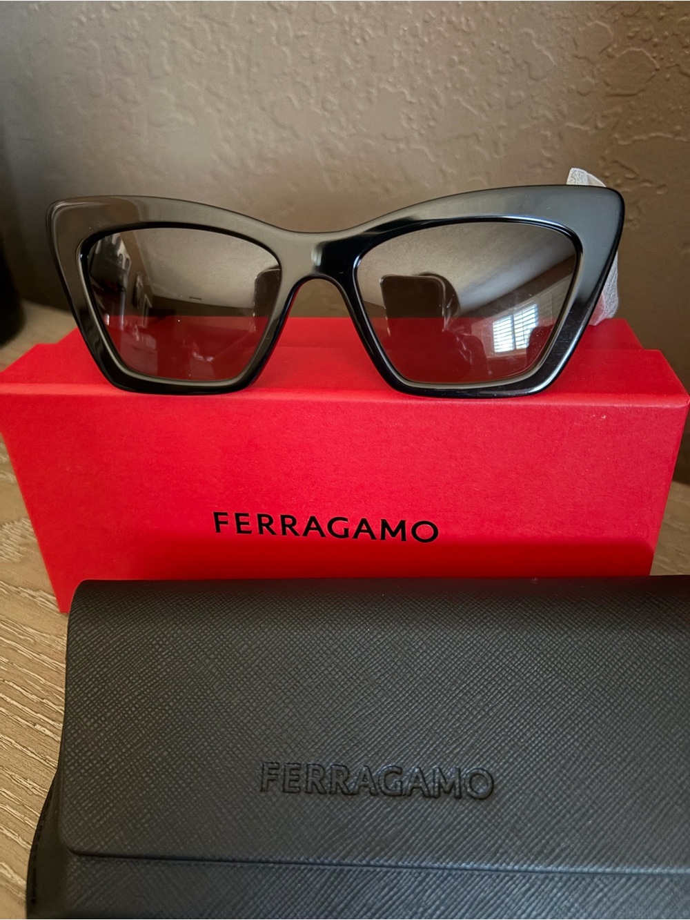 Salvatore Ferragamo Black Cat-Eye Sunglasses with Gray Lenses